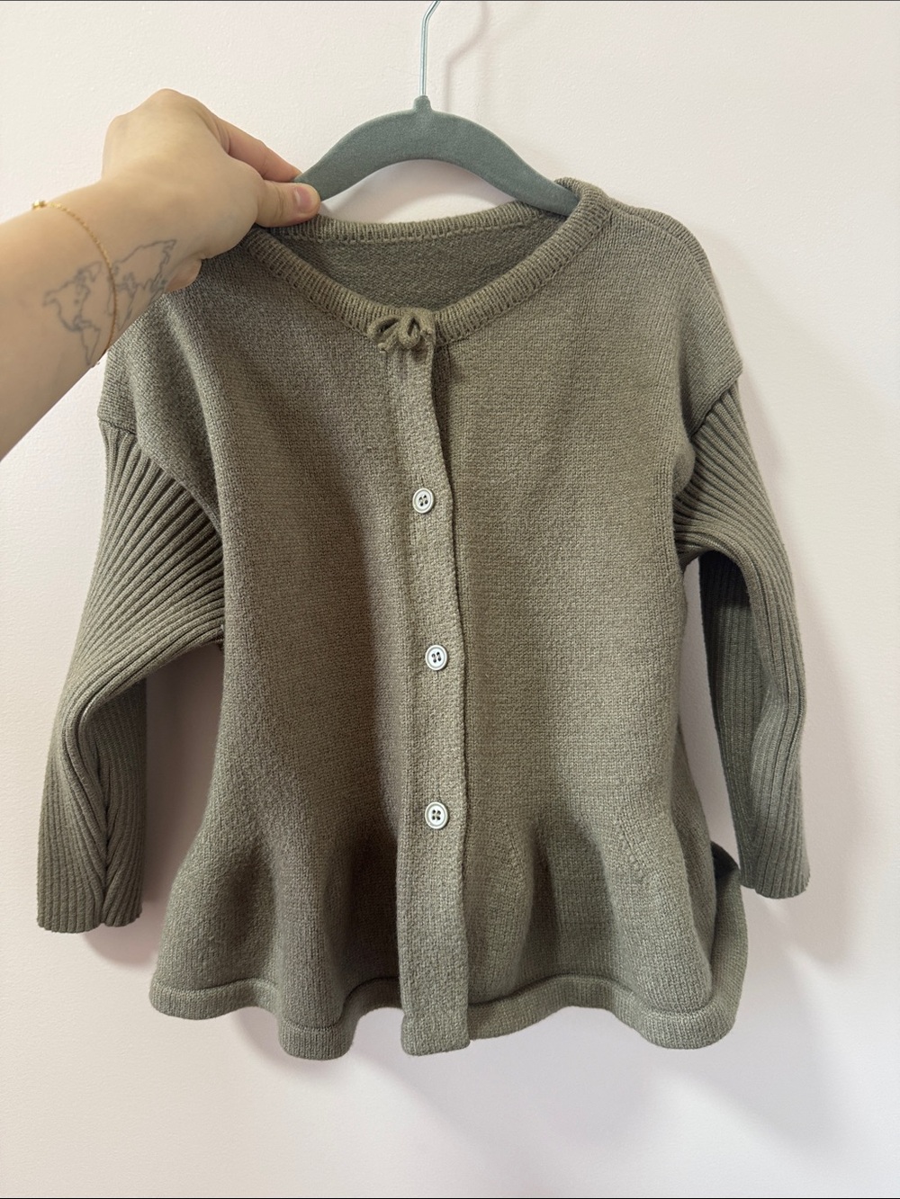 Olive Green Knit Button-Front Women's Sweater